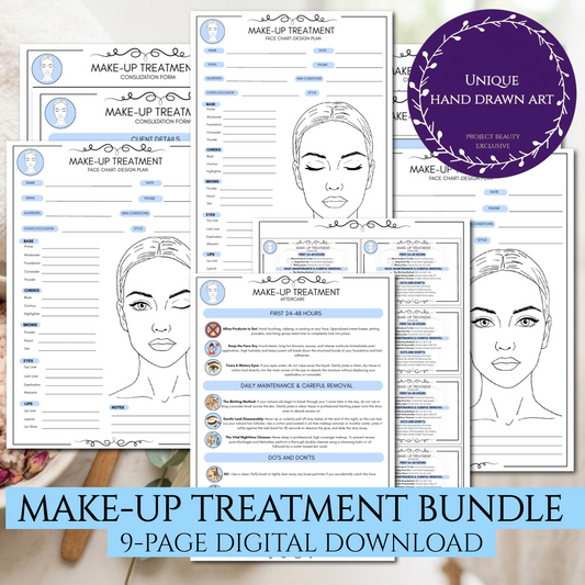 9-Page Make-up Consultation Bundle | Consultation Forms | Face Charts | Aftercare & Consent Forms-Digital Download